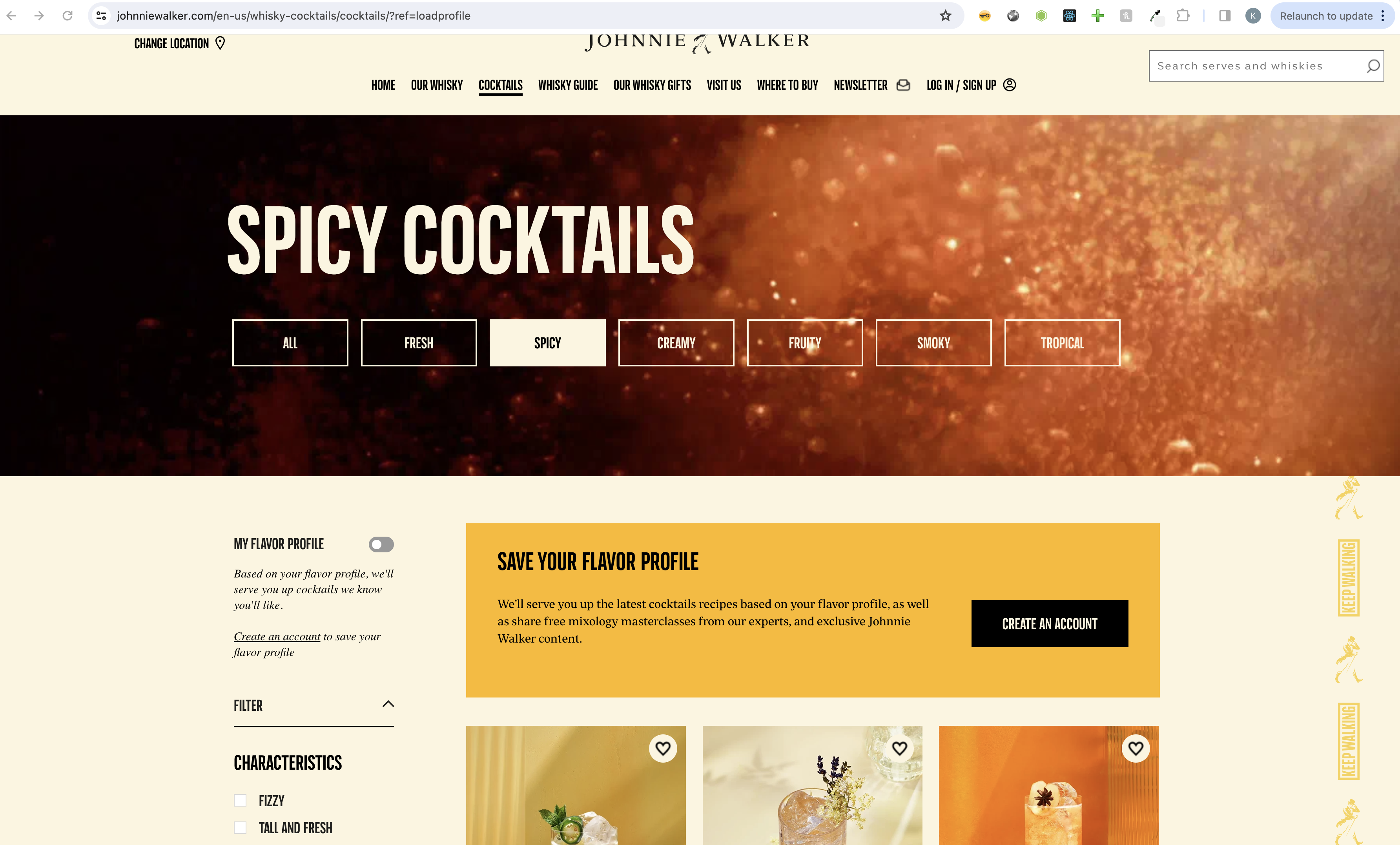 cocktail listing page